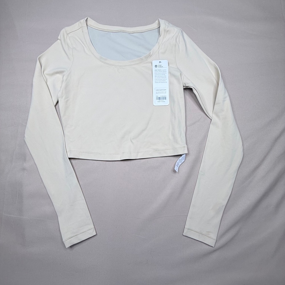 CRZ YOGA Butterluxe Long Sleeve Crop Top Tan Milkshake RZ48 Small NWT